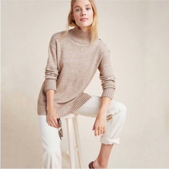 Anthropologie Margarita Tunic Sweater Taupe Mock Neck Knit Pullover Size Medium - Picture 11 of 11